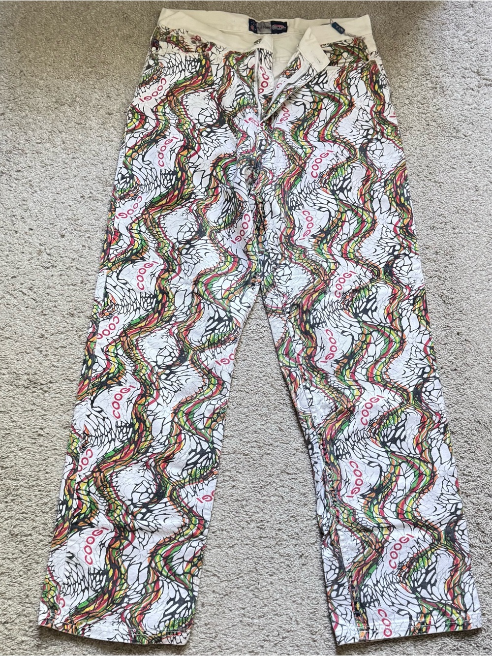 Coogi Down Under Blue Men's Abstract Denim Pants Straight Leg 34W 5-Pocket